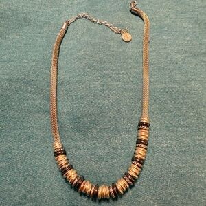 Elegant Silver Necklace with black, silver and gold. Adjustable. NWOT